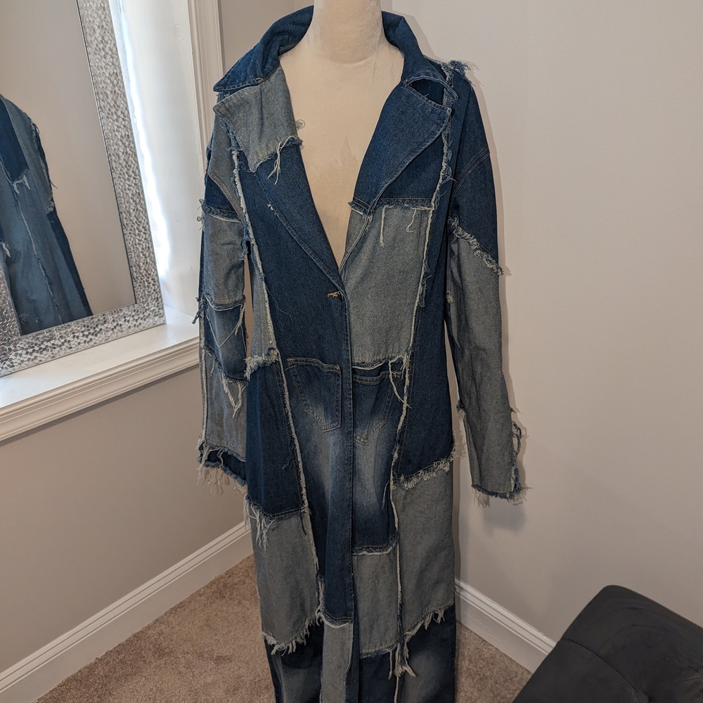Patchwork Denim Long Coat